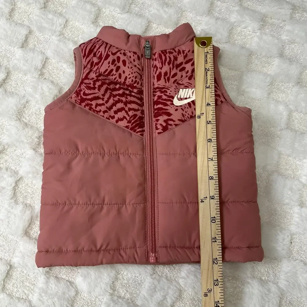 Nike Toddler Girls 12M Pink Puffer Vest Animal Print Full Zip Sleeveless Jacket